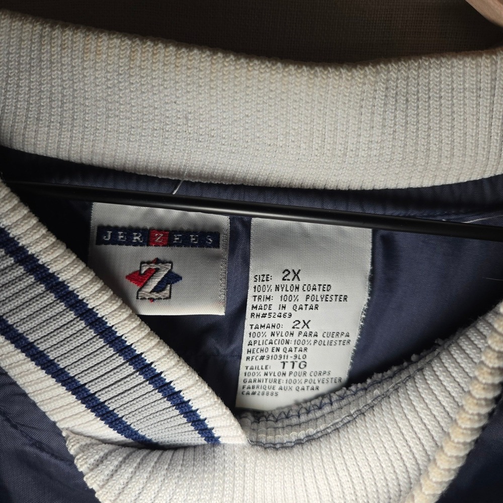 Vtg Jerzees Mens 2X Windbreaker Navy Blue V-Neck Pullover Ribbed Trim Side Zip - Picture 2 of 9